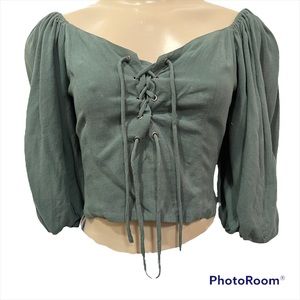 Lost + Wander Green Peasant Smocked Blouse